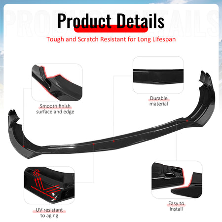 Fits 22-26 Toyota GR86 T Style PP Front Bumper Lip Chin Spoiler Gloss Black