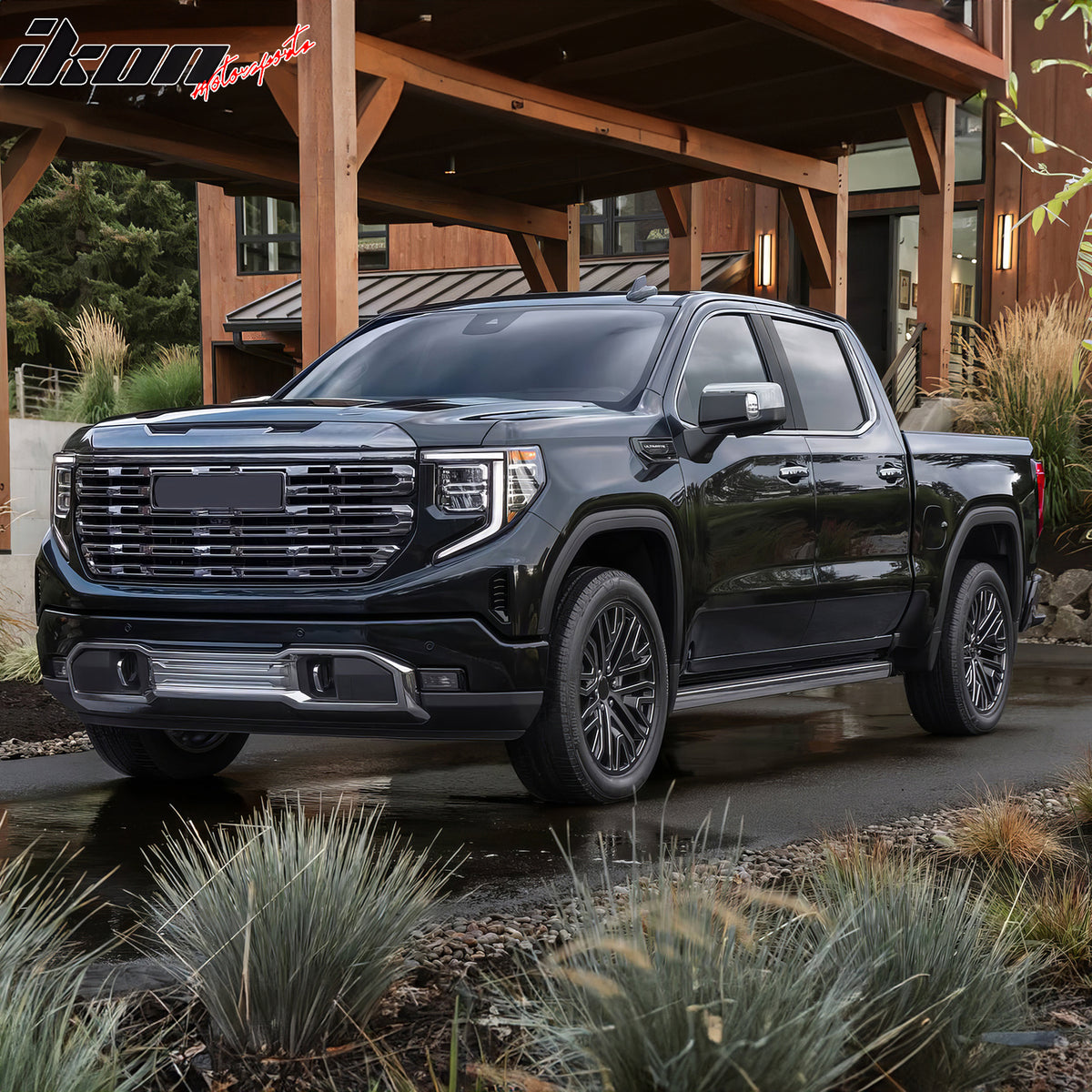 IKON MOTORSPORTS Fog Lights, Compatible with 2022-2026 GMC Sierra 1500, LED White Lens Black Housing Front Bumper Driving Fog Lamp Wiring Switch Kit, Pair