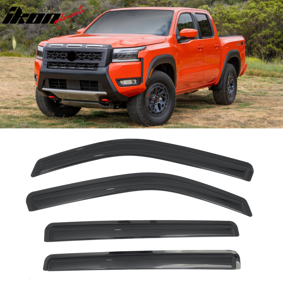 2022-2026 Nissan Frontier Crew Cab Window Visors Smoke Acrylic Side Door Wind Rain Sun Deflectors Guard 4PCS Set
