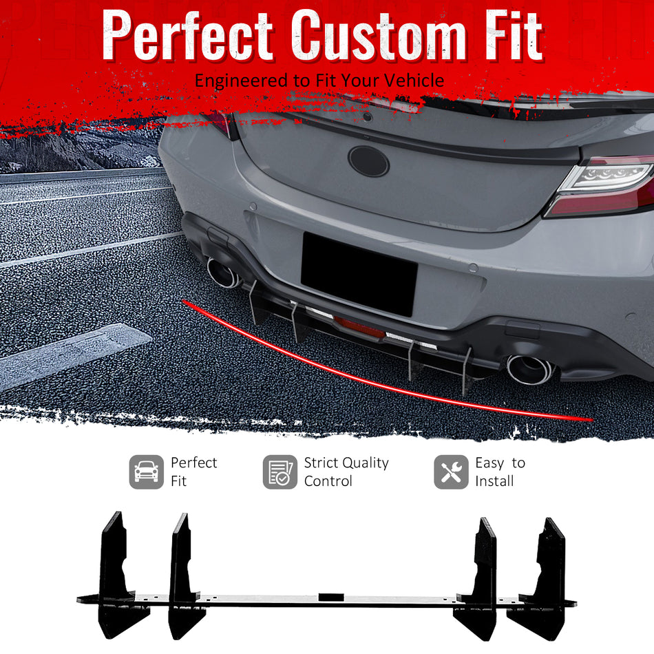 IKON MOTORSPORTS Rear Diffuser, Compatible with 2022-2026 Subaru BRZ & Toyota GR86,  IKV2 Style Gloss Black ABS Shark Fin Rear Bumper Valance Spoiler, Air Dam Chin Splitter Molding 5PCS