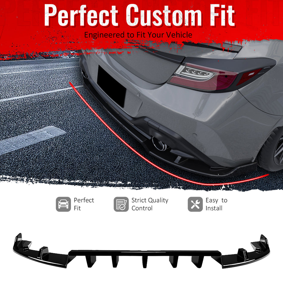 IKON MOTORSPORTS Rear Diffuser, Compatible with 2022-2026 Subaru BRZ & Toyota GR86,  IKV1 Style Gloss Black PP Shark Fin Rear Bumper Valance Spoiler, Air Dam Chin Splitter Molding 3PCS