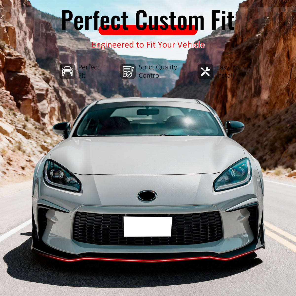 IKON MOTORSPORTS Front Bumper Lip, Compatible with 2022-2026 Toyota GR86 Except Yuzu Edition, T Style Matte Black PP Add-on Air Dam Chin Spoiler Protector Splitter 3PCS
