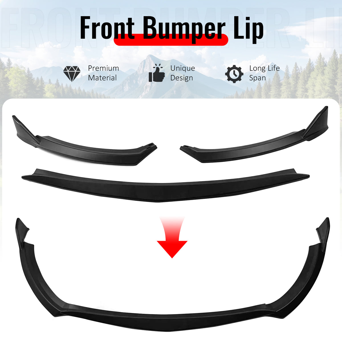Fits 22-26 Toyota GR86 T Style PP Front Bumper Lip Chin Spoiler Matte Black