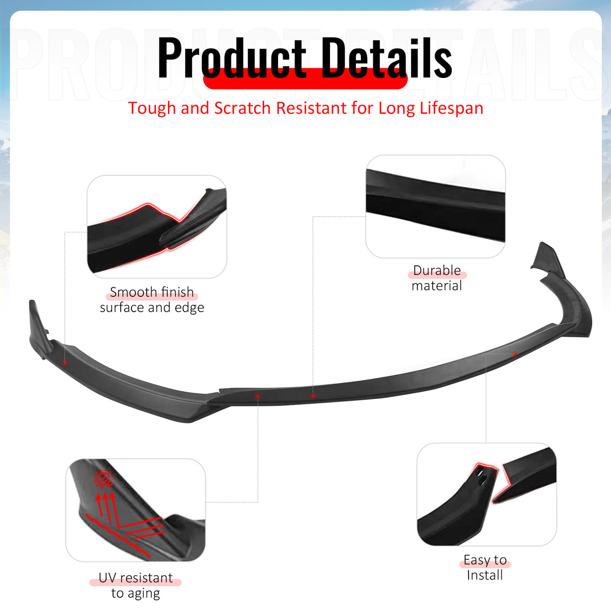 Fits 22-26 Toyota GR86 T Style PP Front Bumper Lip Chin Spoiler Matte Black