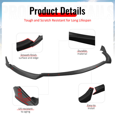 Fits 22-26 Toyota GR86 T Style PP Front Bumper Lip Chin Spoiler Matte Black