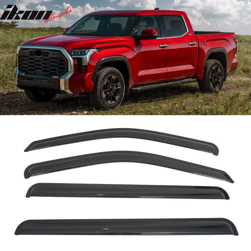 2022-2026 Toyota Tundra Crew Cab Pickup Window Visors Smoke Acrylic Rain Sun Deflectors Guard 4PCS Set