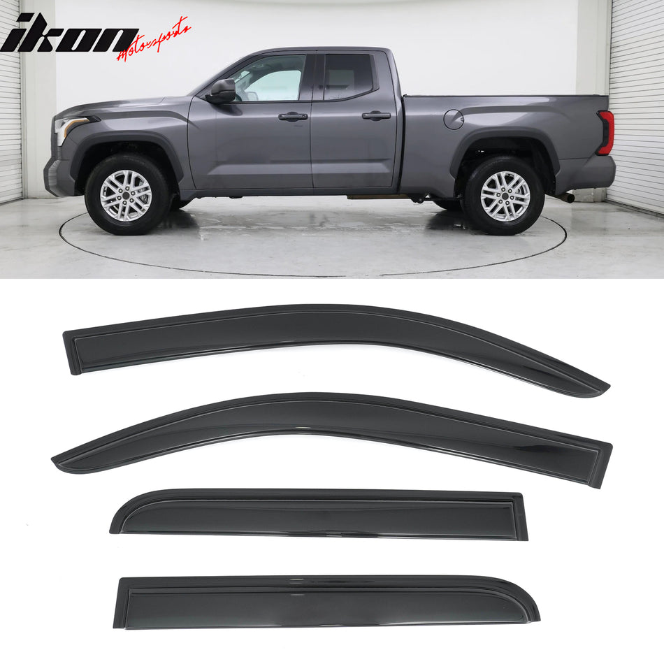 2022-2026 Toyota Tundra Double Cab Window Visors Smoke Acrylic Rain Sun Deflectors Guard Shade 4PCS Set