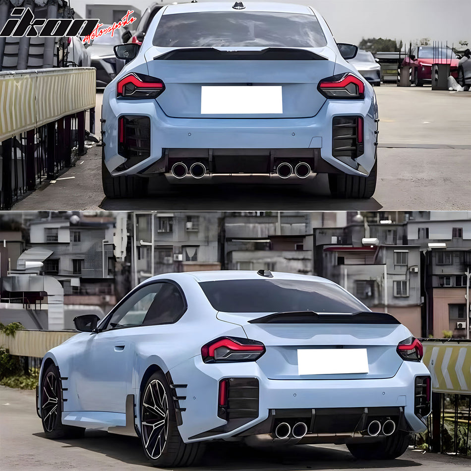IKON MOTORSPORTS Rear Bumper Lip, Compatible with 2023-2025 BMW G87 M2 All Models,  M Performance Style Gloss Black Carbon Fiber Rear Lower Spoiler Air Dam Chin Valance Splitter
