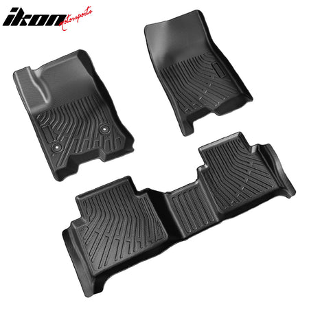 IKON MOTORSPORTS 3D Molded TPE Floor Mats, Compatible with 2023-2026 Chevy Colorado/GMC Canyon Crew Cab, Black All Weather Waterproof Anti-Slip Floor Liners, Front 2nd Row Interior Accessories 3PCS
