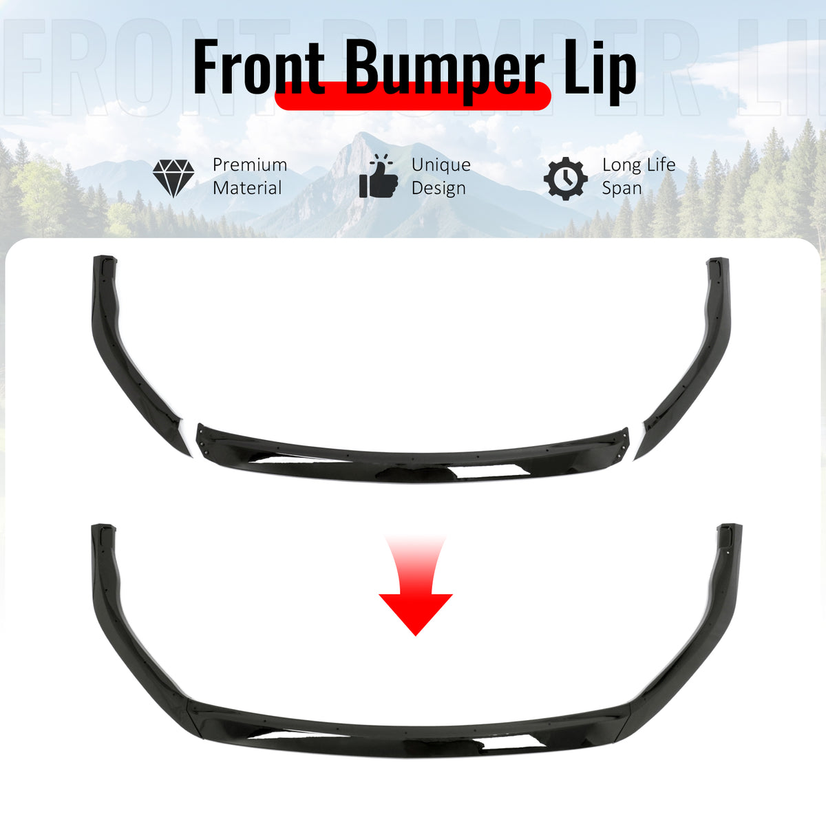 For 23-24 Toyota GR Corolla AS Style 3PC Front Bumper Lip Spoiler Gloss Black PP