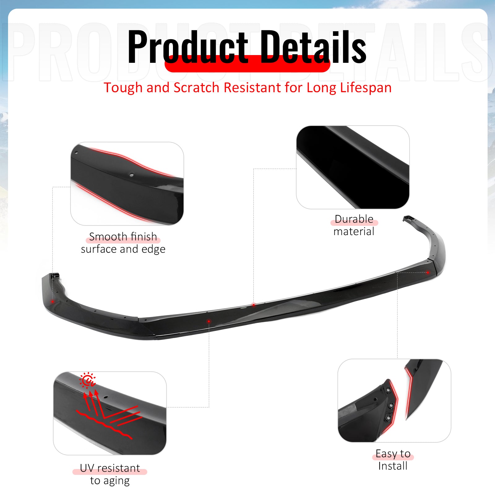 For 23-24 Toyota GR Corolla AS Style 3PC Front Bumper Lip Spoiler Gloss Black PP