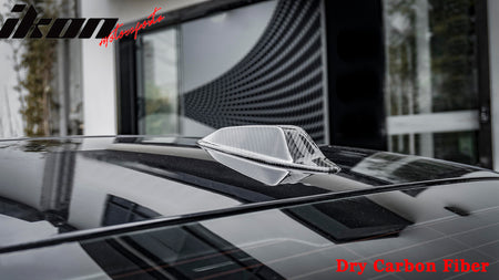 IKON MOTORSPORTS, Antenna Cover Compatible With 2023-2026 BMW G20 LCI 3 Series, OE Style Dry Carbon Fiber Roof Top Shark Fin Cover Seal Trim