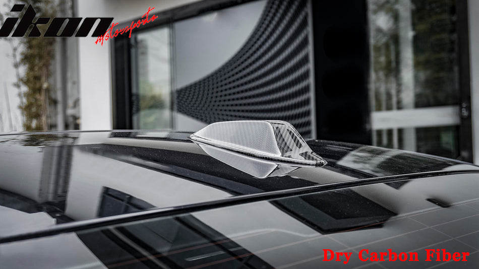 IKON MOTORSPORTS, Antenna Cover Compatible With 2023-2026 BMW G20 LCI 3 Series, OE Style Dry Carbon Fiber Roof Top Shark Fin Cover Seal Trim