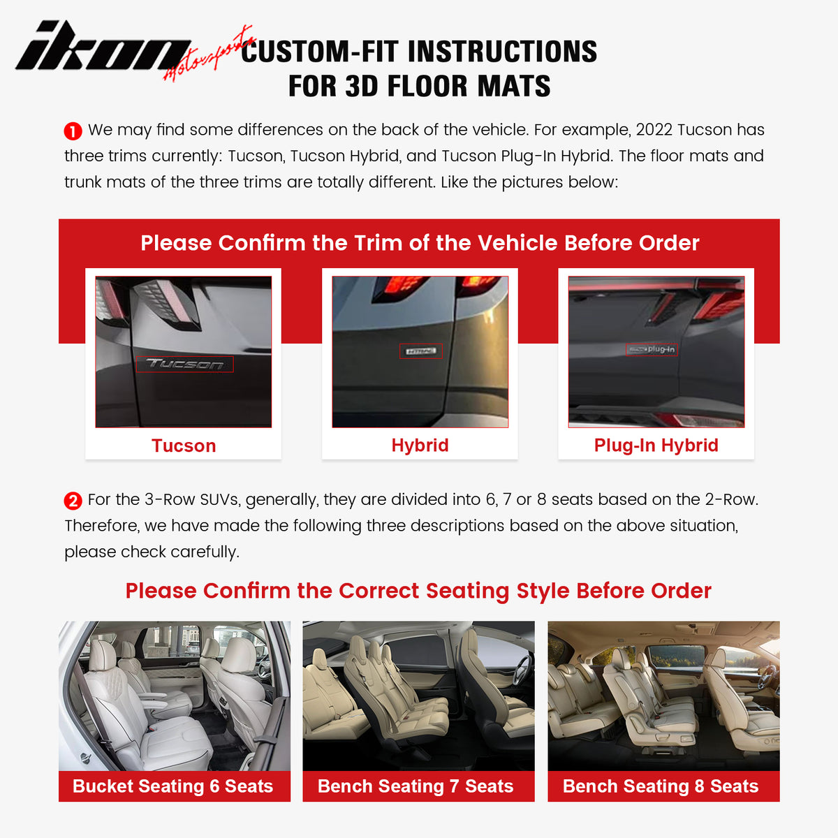 Fits 23-25 Kia Niro EV Floor Mats All Weather TPE 3D Carpets Liner Guard 3PC Set