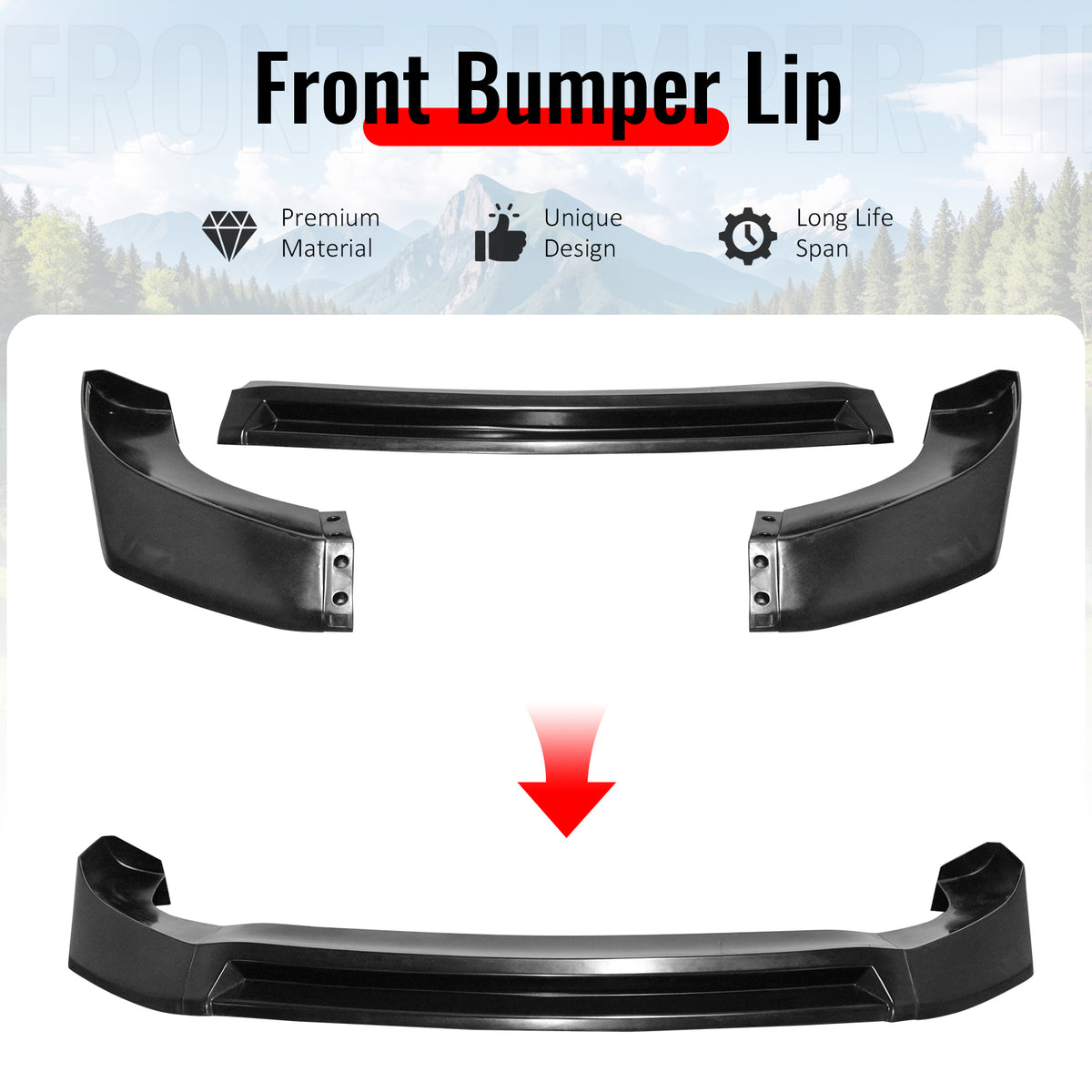Fits 23-25 Kia Soul Unpainted Front Bumper Lip Lower Air Dam Spoiler PU 3PCS