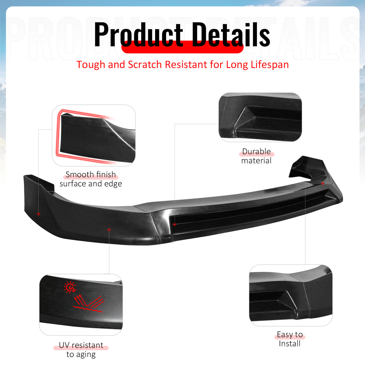 Fits 23-25 Kia Soul Unpainted Front Bumper Lip Lower Air Dam Spoiler PU 3PCS