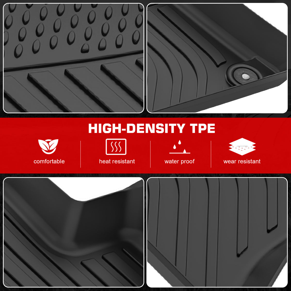 IKON MOTORSPORTS 3D TPE Floor Mats, Compatible with 2023-2025 Maserati Grecale, All Weather Waterproof Non-Slip Floor Liners, Front & 2nd Row Full Set Interior Accessories, Black