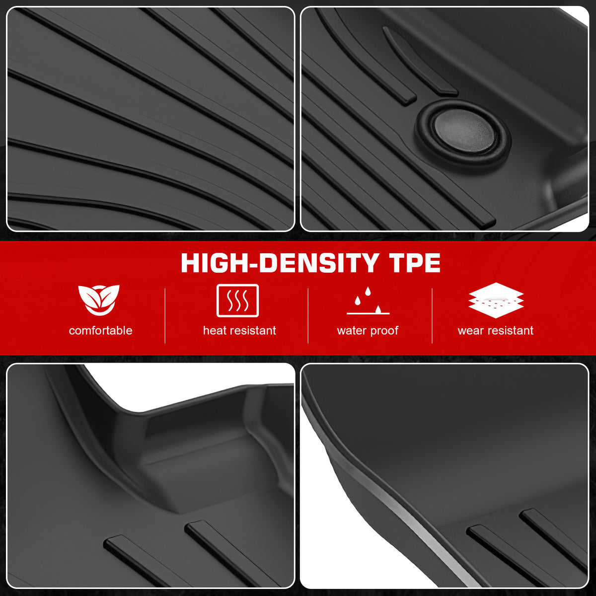 IKON MOTORSPORTS 3D TPE Floor Mats, Compatible with 2023-2025 Nissan Z, All Weather Waterproof Non-Slip Floor Liners, Front & 2nd Row Full Set Interior Accessories, Black