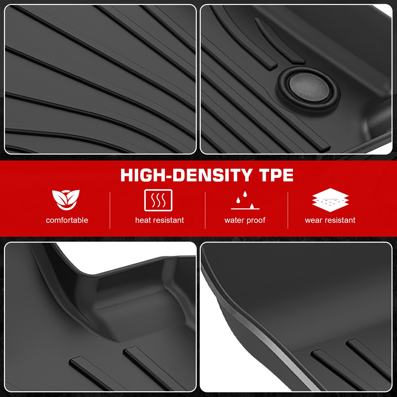 IKON MOTORSPORTS 3D TPE Floor Mats, Compatible with 2023-2025 Nissan Z, All Weather Waterproof Non-Slip Floor Liners, Front & 2nd Row Full Set Interior Accessories, Black