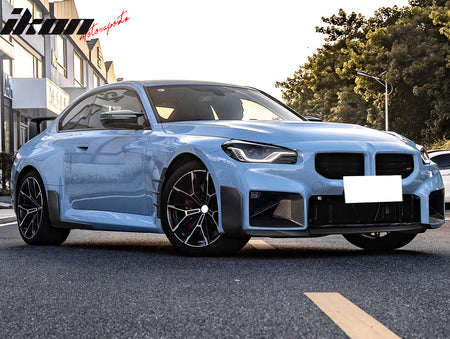 IKON MOTORSPORTS, Side Skirts Compatible With 2023-2025 BMW G87 M2 All Models, M Performance Style Extension Spoiler Black Carbon Fiber Add-On Rocker Panel Splitter Pair