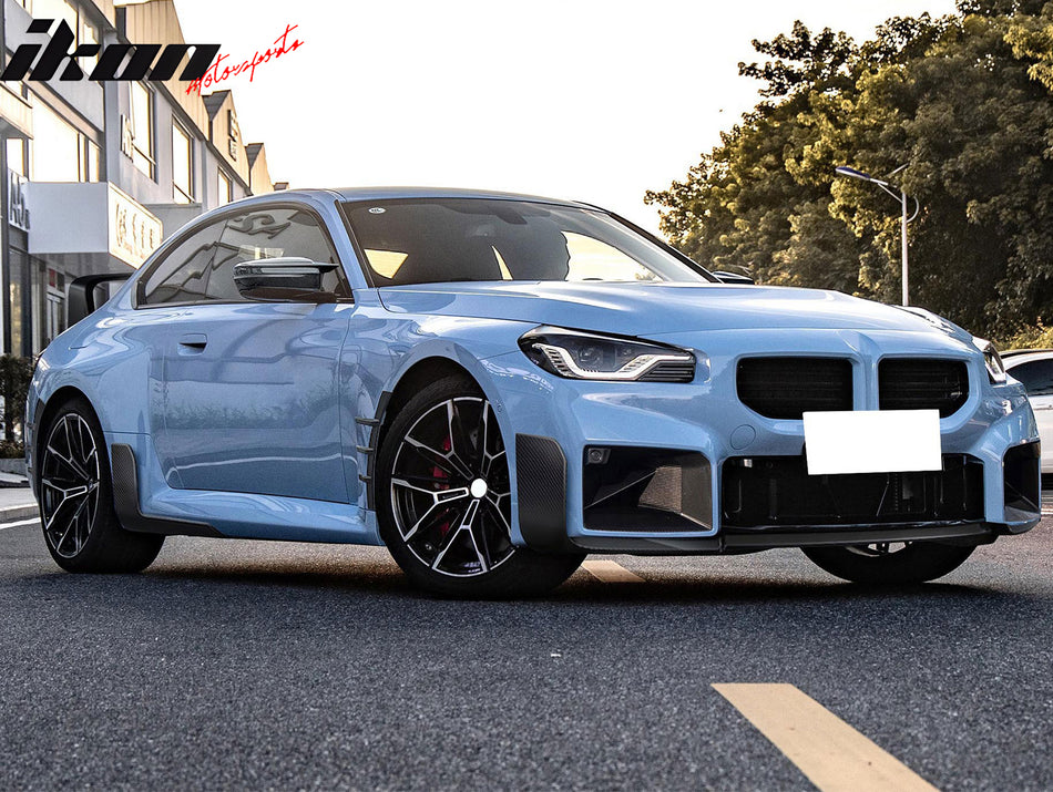IKON MOTORSPORTS, Side Skirts Compatible With 2023-2025 BMW G87 M2 All Models, M Performance Style Extension Spoiler Black Carbon Fiber Add-On Rocker Panel Splitter Pair
