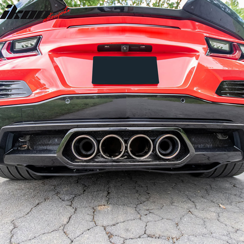 IKON MOTORSPORTS Quad Exhaust Tips W/ Grille, Compatible with 2023-2025 Chevy Corvette C8 Z06 & ZR1, OE Style Silver Iron Grille Stainless Steel Center Exit Quad Exhaust Tips Replacement