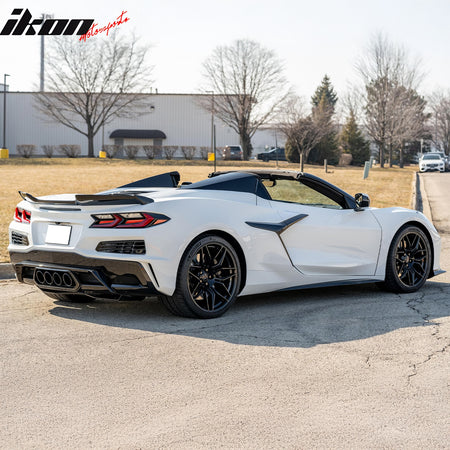 IKON MOTORSPORTS Quad Exhaust Tips W/ Grille, Compatible with 2023-2025 Chevy Corvette C8 Z06 & ZR1, OE Style Black Iron Grille Stainless Steel Center Exit Quad Exhaust Tips Replacement