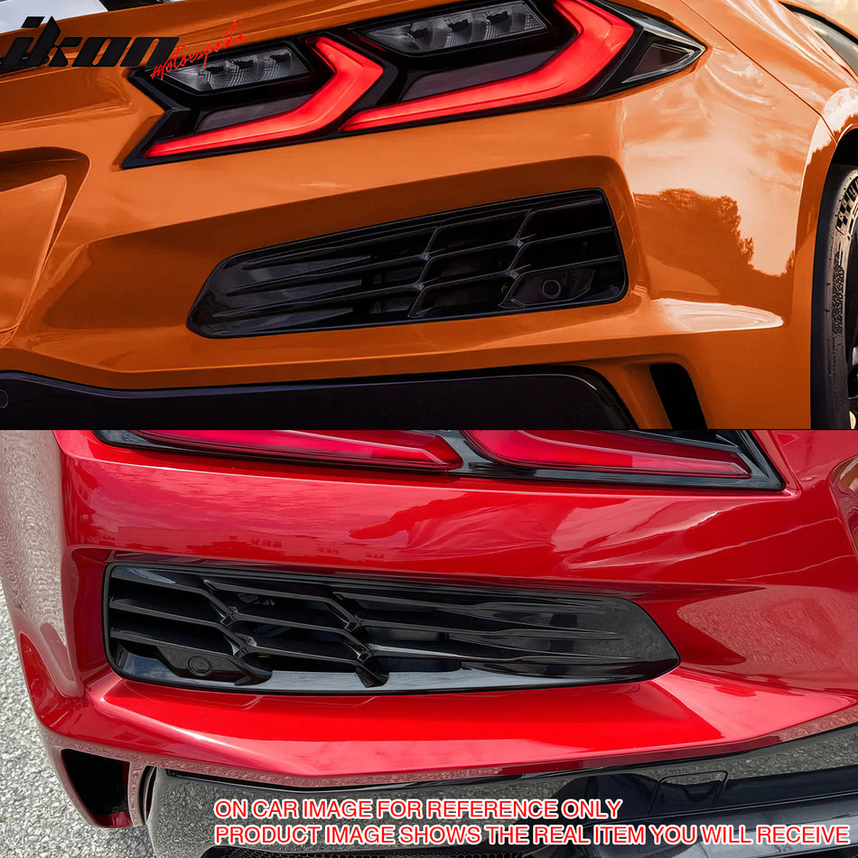 IKON MOTORSPORTS Rear Bumper Mesh Grilles, Compatible with 2023-2025 Chevrolet Corvette C8 Z06 & ZR1, OE Style Unpainted Black ABS Plastic Replacement Rear Bumper Hood Grills 2PCS