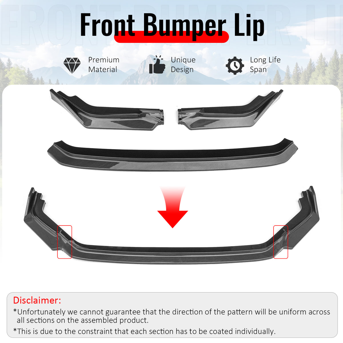 Fits 23-25 Civic FL5 Type R Hatchback AK ABS Front Bumper Lip Carbon Fiber Print
