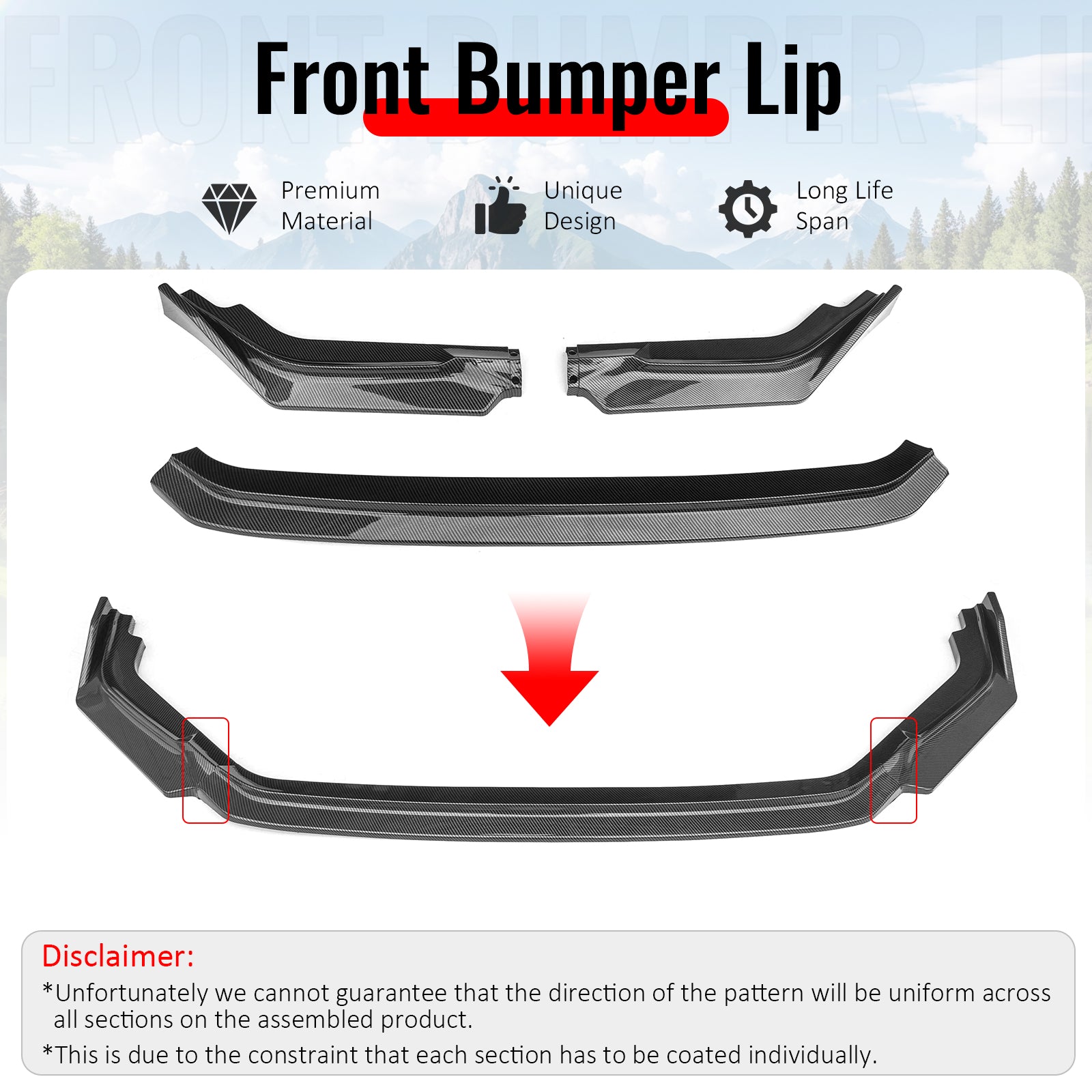Fits 23-25 Civic FL5 Type R Hatchback AK ABS Front Bumper Lip Carbon Fiber Print