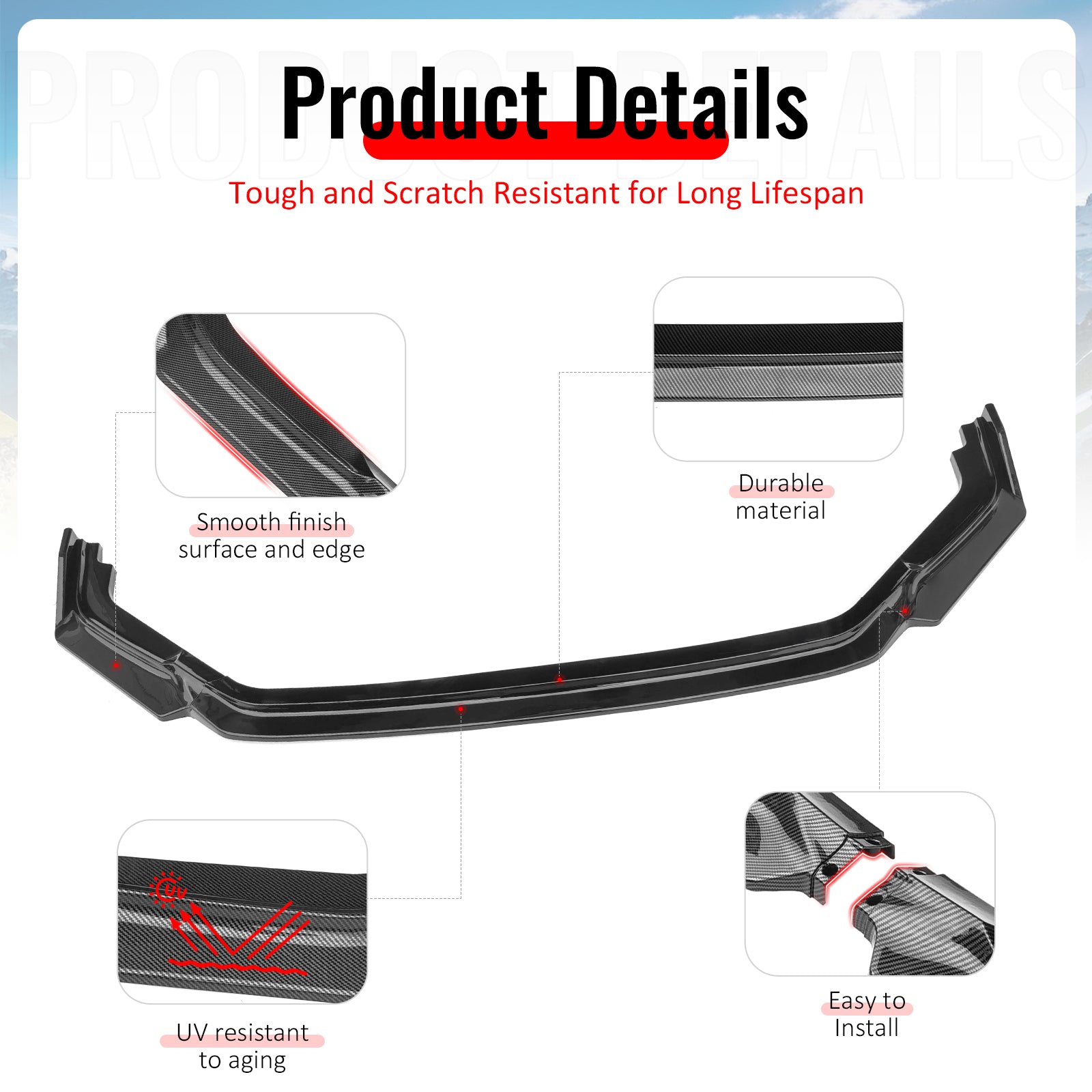 Fits 23-25 Civic FL5 Type R Hatchback AK ABS Front Bumper Lip Carbon Fiber Print