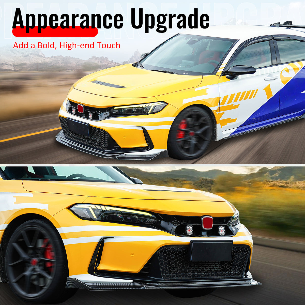 Fits 23-25 Civic FL5 Type R Hatchback AK ABS Front Bumper Lip Carbon Fiber Print