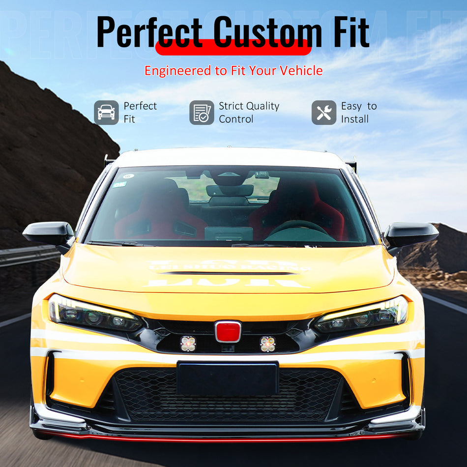 IKON MOTORSPORTS Front Bumper Lip, Compatible with 2023-2025 Honda Civic FL5 Type R Hatchback AK Style Gloss Black ABS Plastic Add-on Air Dam Chin Spoiler Protector Splitter 3PCS
