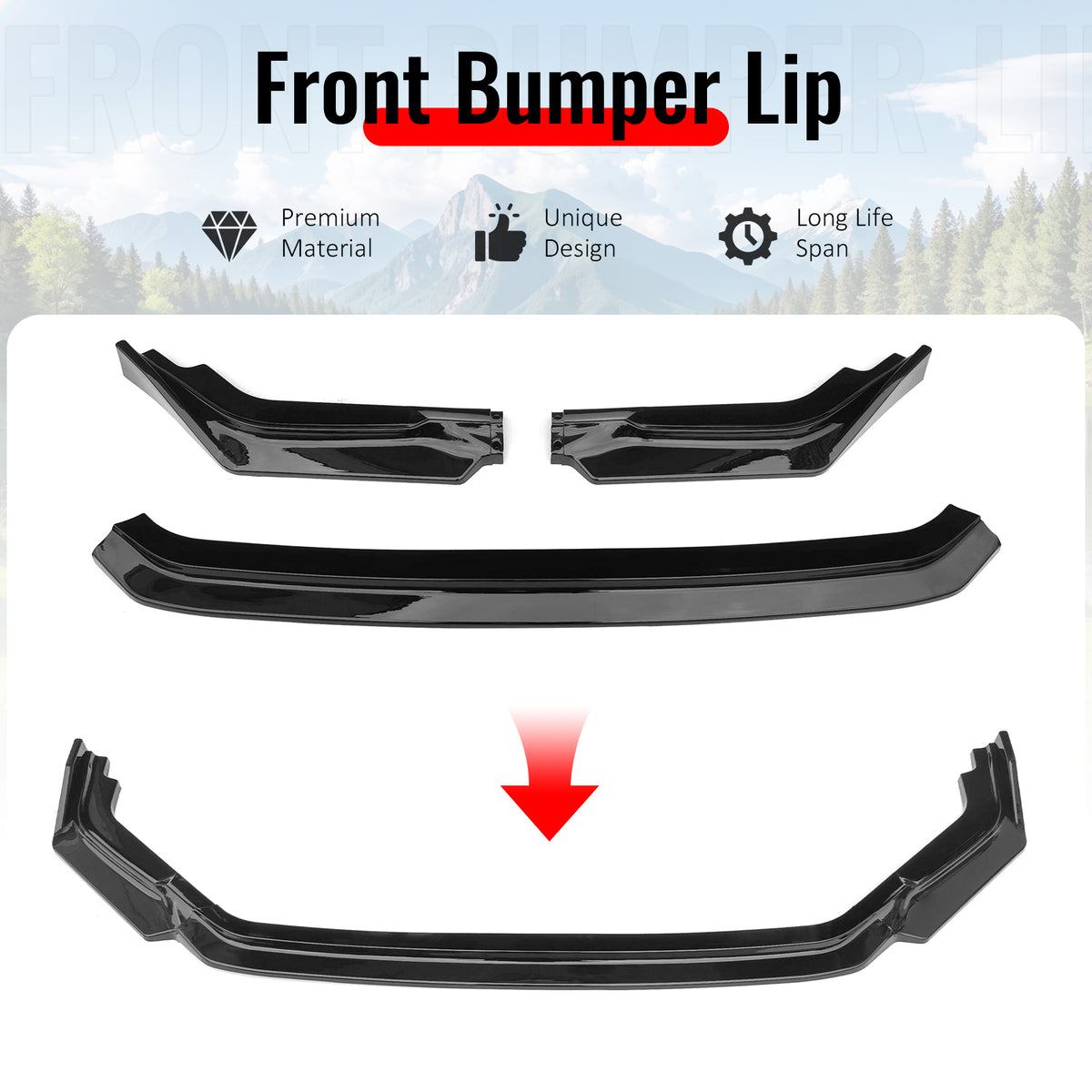 Fits 23-25 Honda Civic FL5 Type R Hatchback AK ABS Front Bumper Lip Gloss Black