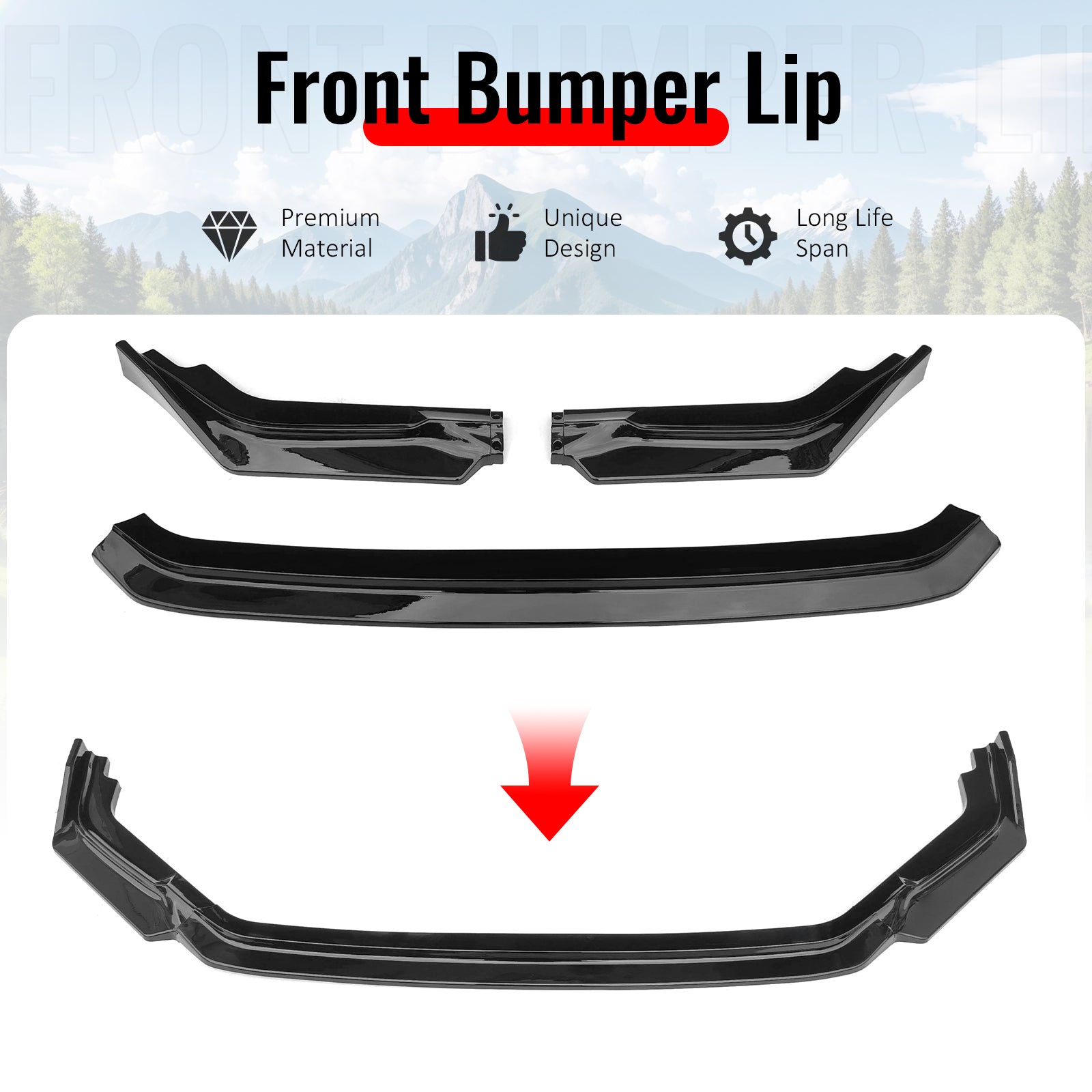 Fits 23-25 Honda Civic FL5 Type R Hatchback AK ABS Front Bumper Lip Gloss Black