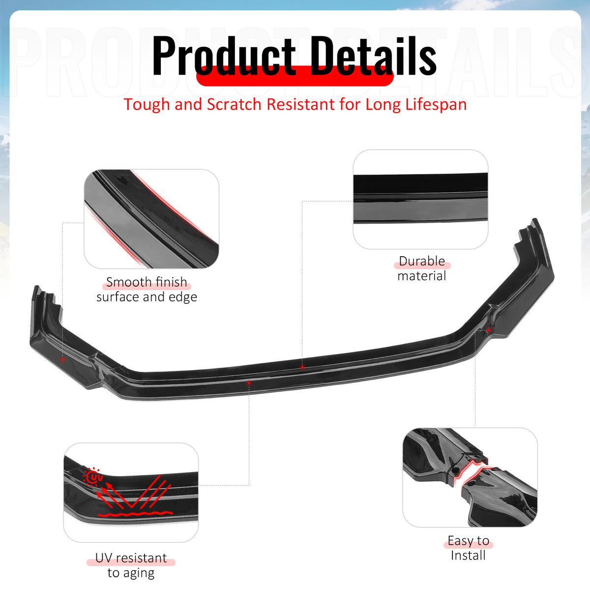 Fits 23-25 Honda Civic FL5 Type R Hatchback AK ABS Front Bumper Lip Gloss Black