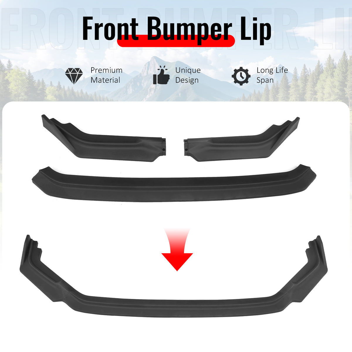 Fits 23-25 Honda Civic FL5 Type R Hatchback AK ABS Front Bumper Lip Matte Black