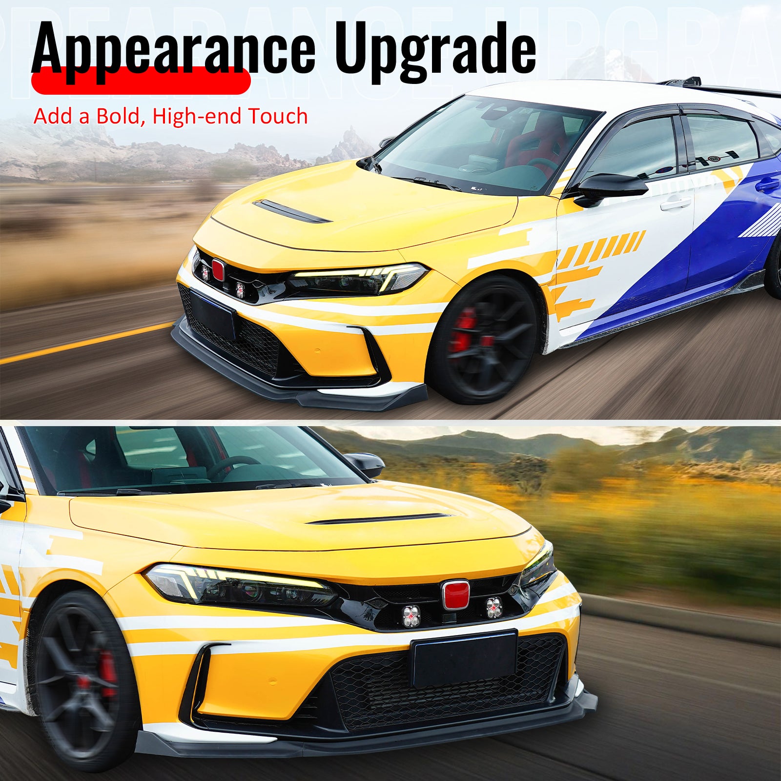 Fits 23-25 Honda Civic FL5 Type R Hatchback AK ABS Front Bumper Lip Matte Black