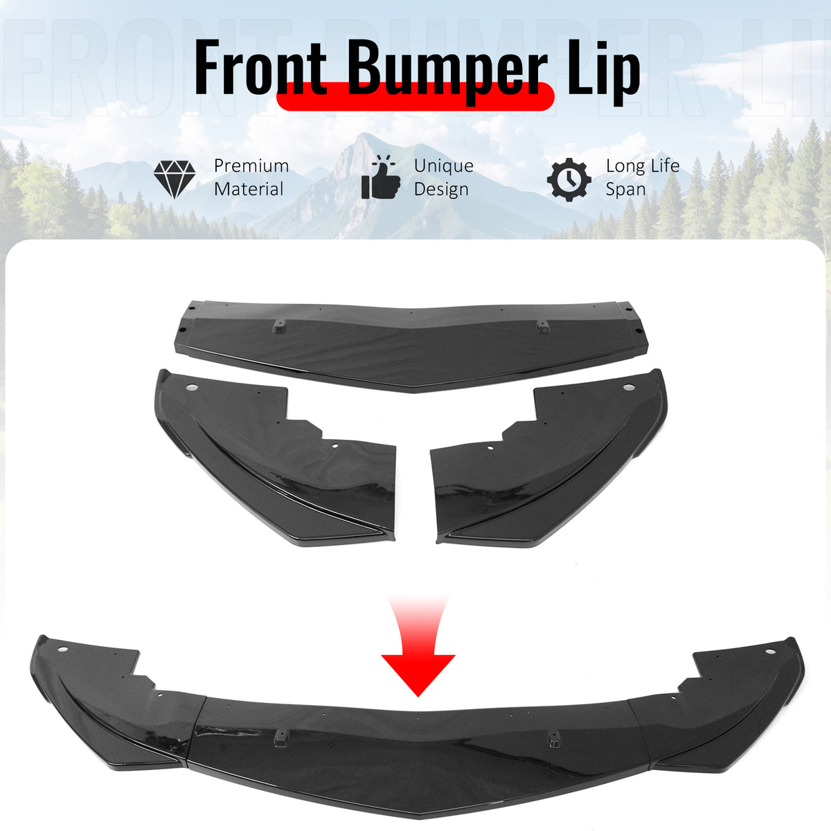 Fits 23-26 Alfa Romeo Tonale Gloss Black 3PCS Front Bumper Lip ABS - IKON Style