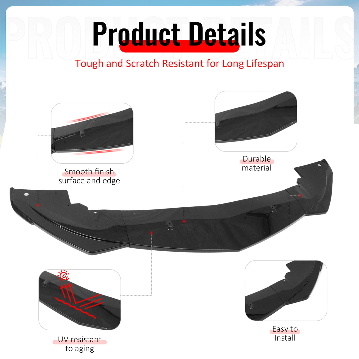 Fits 23-26 Alfa Romeo Tonale Gloss Black 3PCS Front Bumper Lip ABS - IKON Style