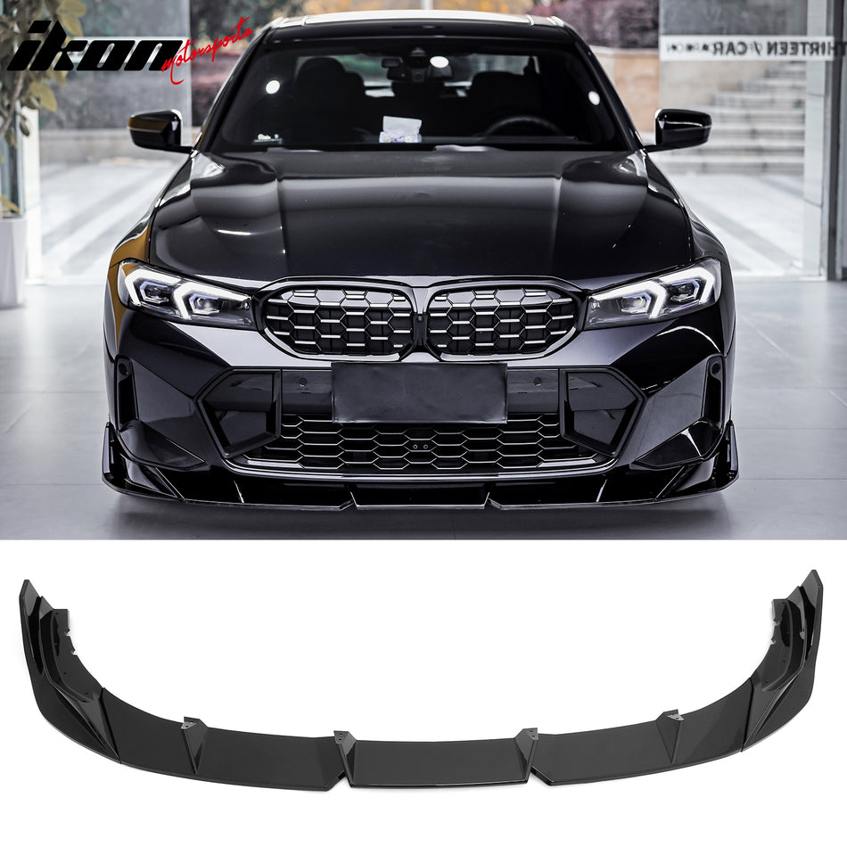 2023-2026 BMW G20 LCI 3-Series 320/330 with M Sport Bumper (Package) & M340i/M340i xDrive IKON Style Gloss Black Front Bumper Lip ABS Plastic 3PCS