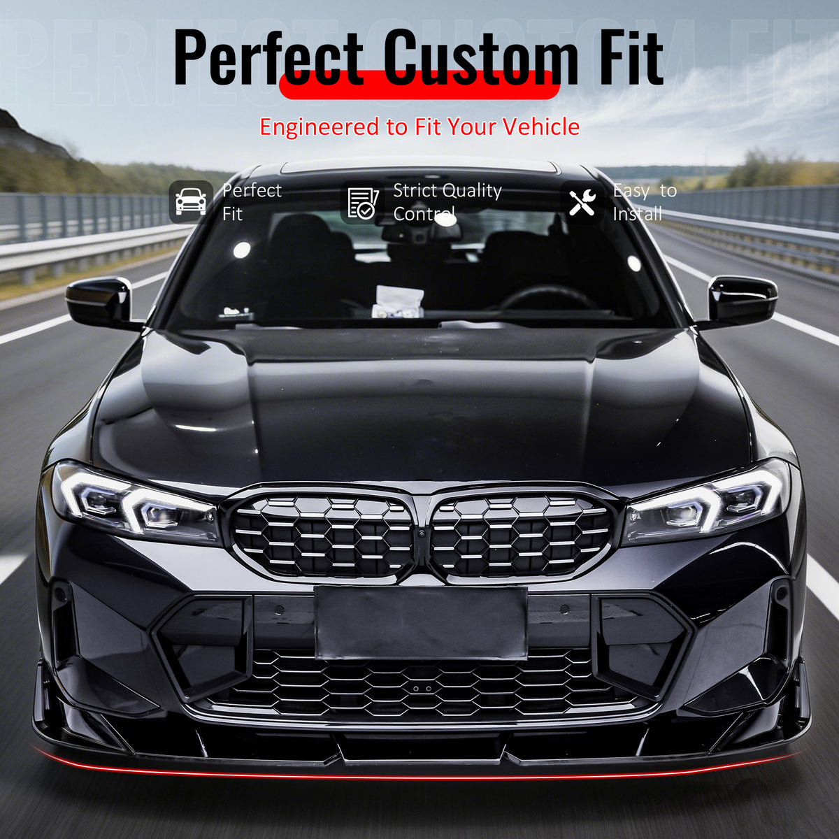 Fits 23-26 BMW G20 3-Series IKON Style Front Bumper Lip Spoiler Gloss Black 3PCS