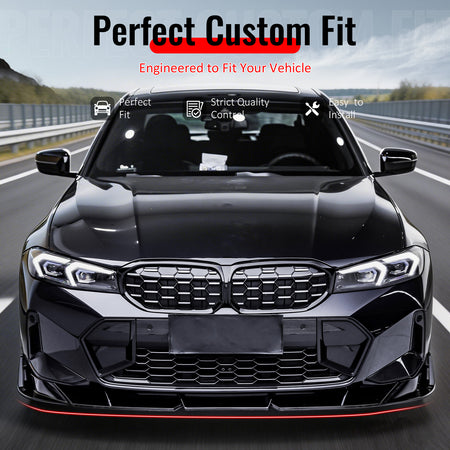 Fits 23-26 BMW G20 3-Series IKON Style Front Bumper Lip Spoiler Gloss Black 3PCS
