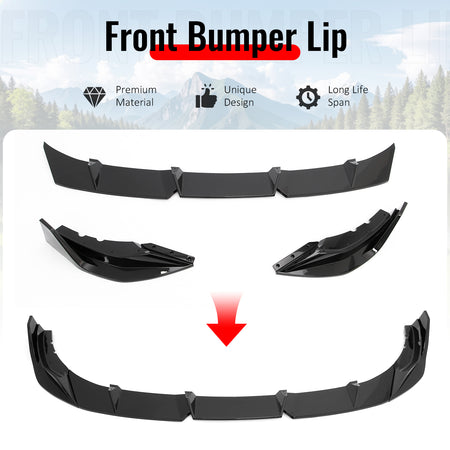 Fits 23-26 BMW G20 3-Series IKON Style Front Bumper Lip Spoiler Gloss Black 3PCS