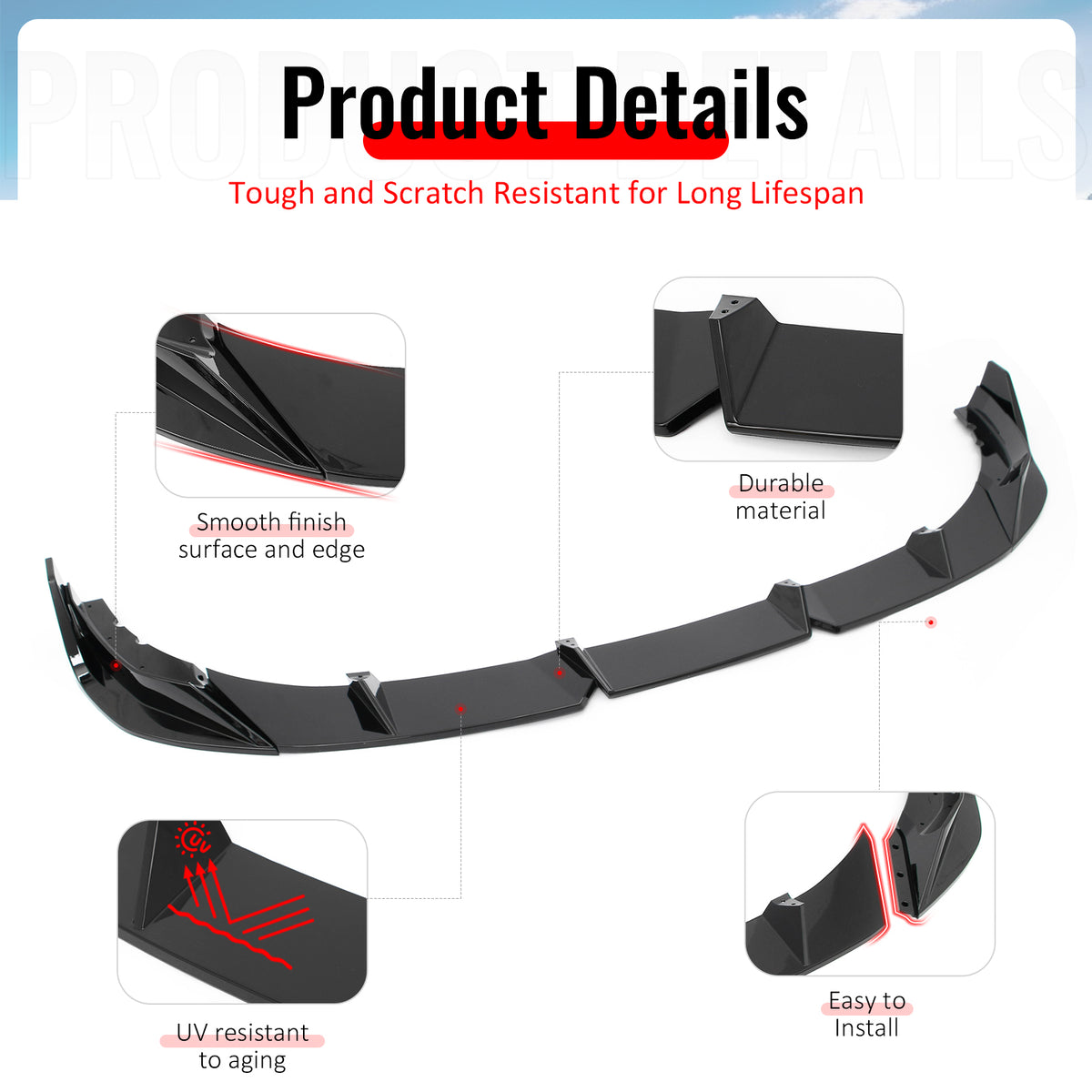 Fits 23-26 BMW G20 3-Series IKON Style Front Bumper Lip Spoiler Gloss Black 3PCS