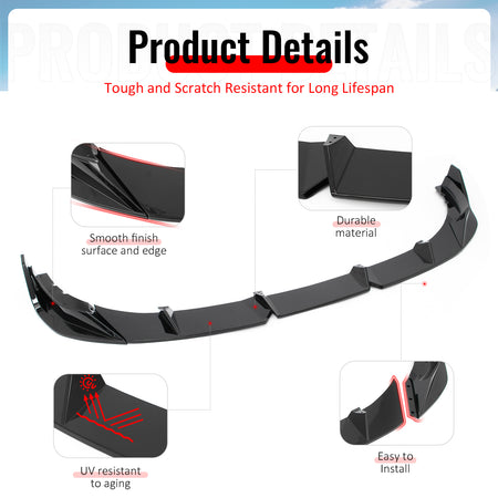 Fits 23-26 BMW G20 3-Series IKON Style Front Bumper Lip Spoiler Gloss Black 3PCS
