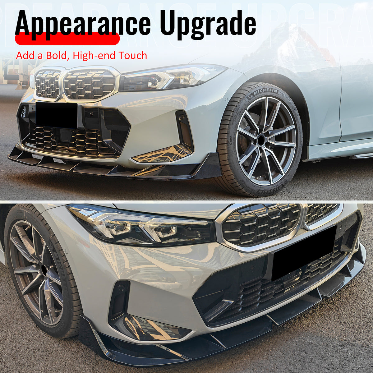 Fits 23-26 BMW G20 3-Series IKON Style Front Bumper Lip Spoiler Gloss Black 3PCS