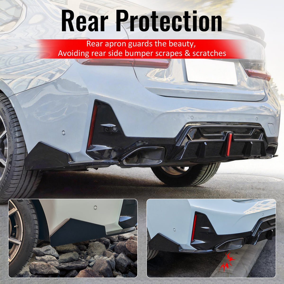 Fits 23-26 BMW G20 3-Series IKON Style Rear Bumper Side Corner Apron Gloss Black