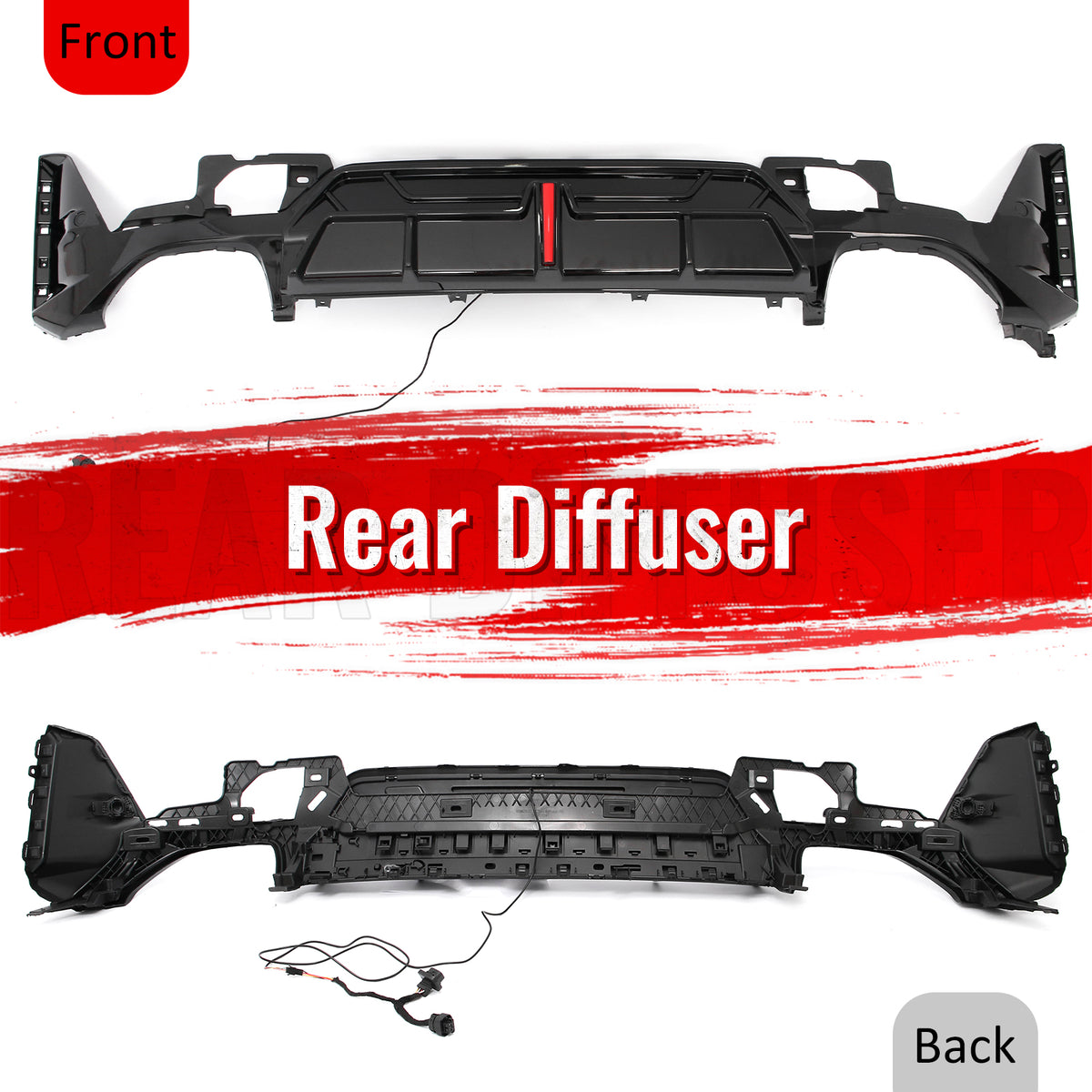 Fits 23-26 BMW G20 3-Series IKON Rear Bumper Diffuser W/LED Light PP Gloss Black