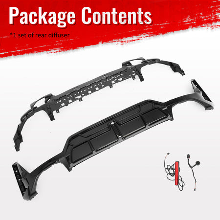 Fits 23-26 BMW G20 3-Series IKON Rear Bumper Diffuser W/LED Light PP Gloss Black